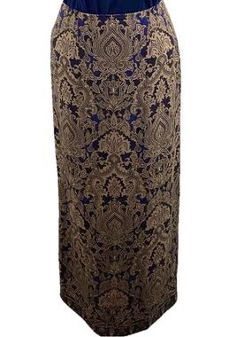 Talbots Vintage Paisley Silk Wool Pencil Midi Skirt Navy Size 6